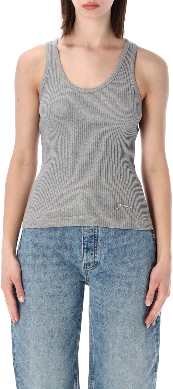 Ganni Cotton Rib Tank Top Paloma Grijs