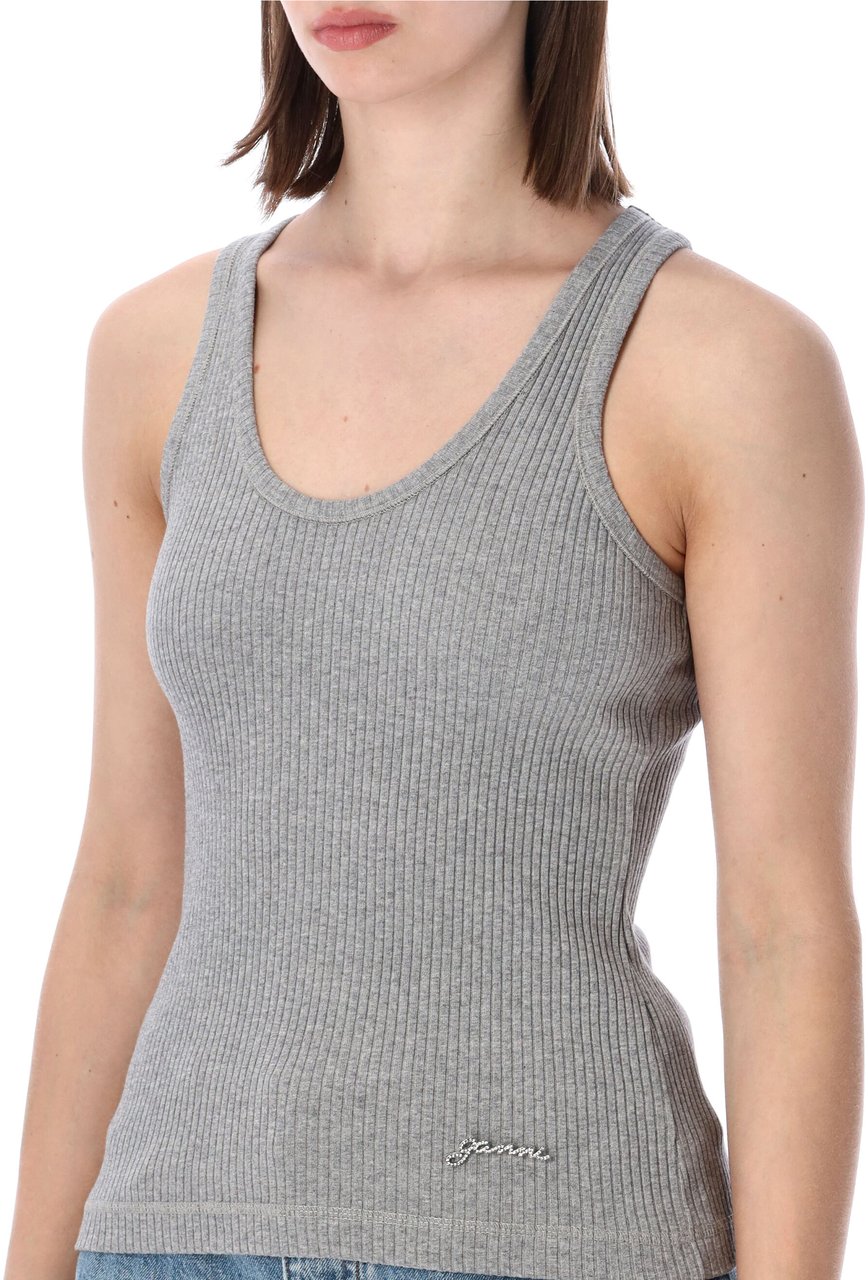 Ganni Cotton Rib Tank Top Paloma Grijs