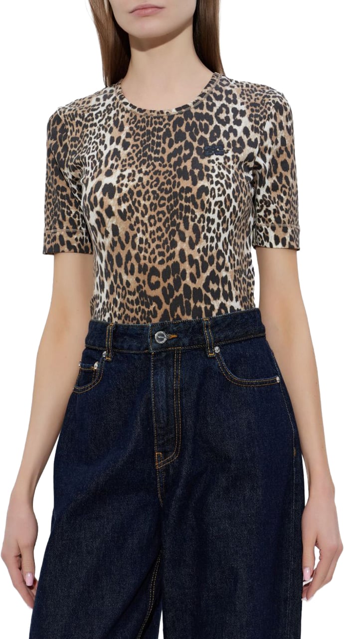Ganni T-Shirts And Polos Leopard Print Beige