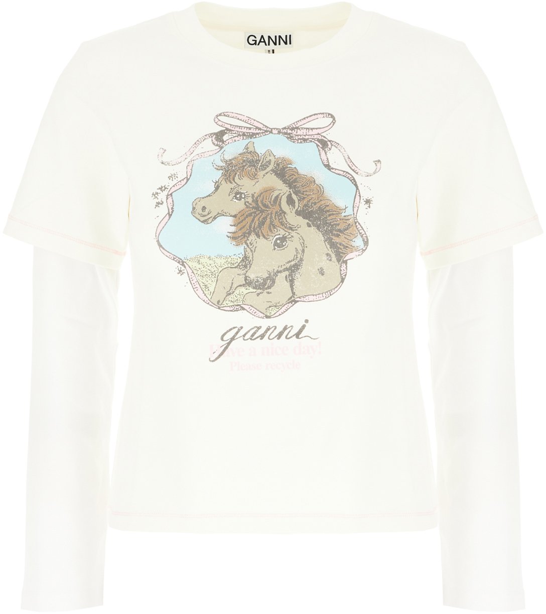 Ganni White cotton blend t-shirt Wit