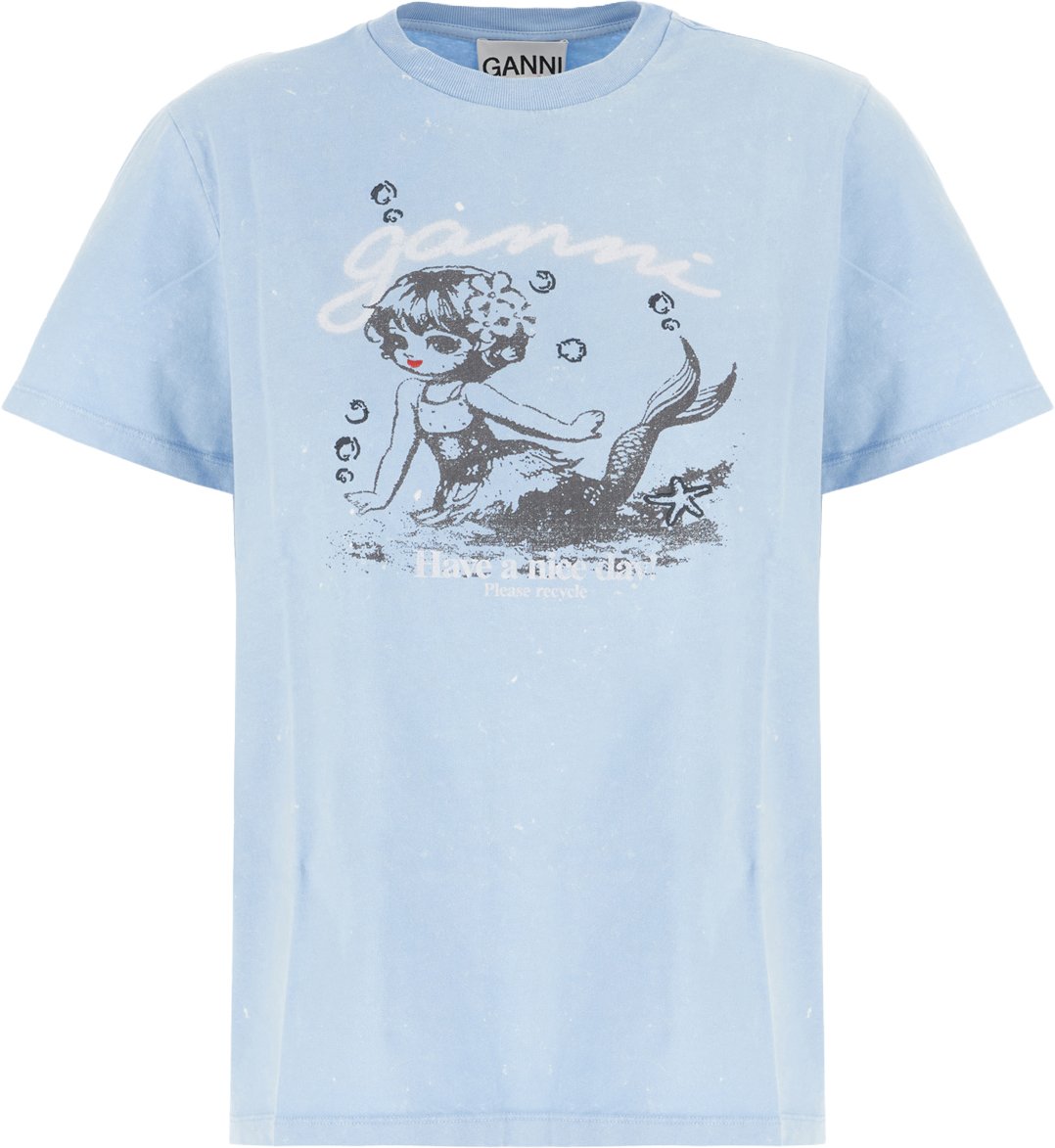 Ganni Light blue cotton t-shirt Lichtblauw