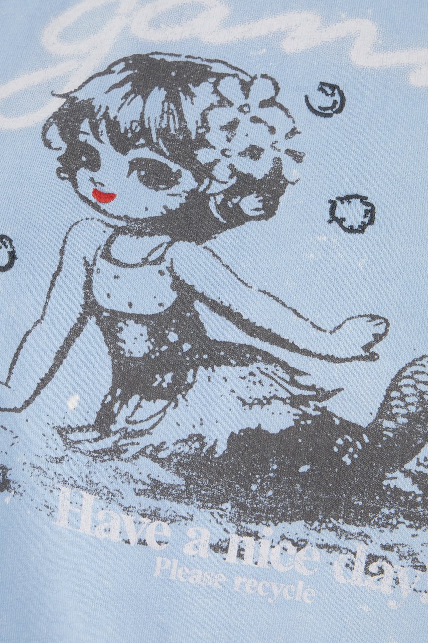 Ganni Light blue cotton t-shirt Lichtblauw