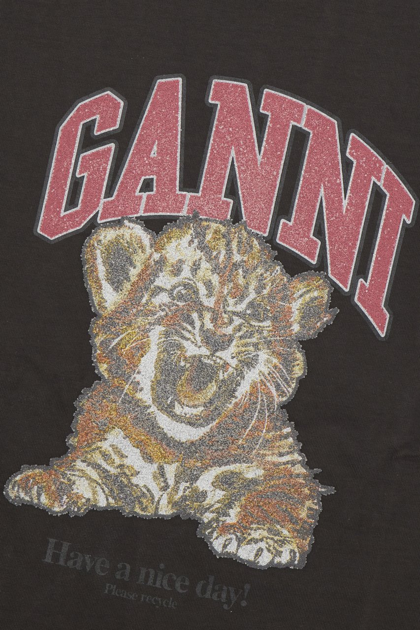 Ganni Charcoal cotton t-shirt Zwart