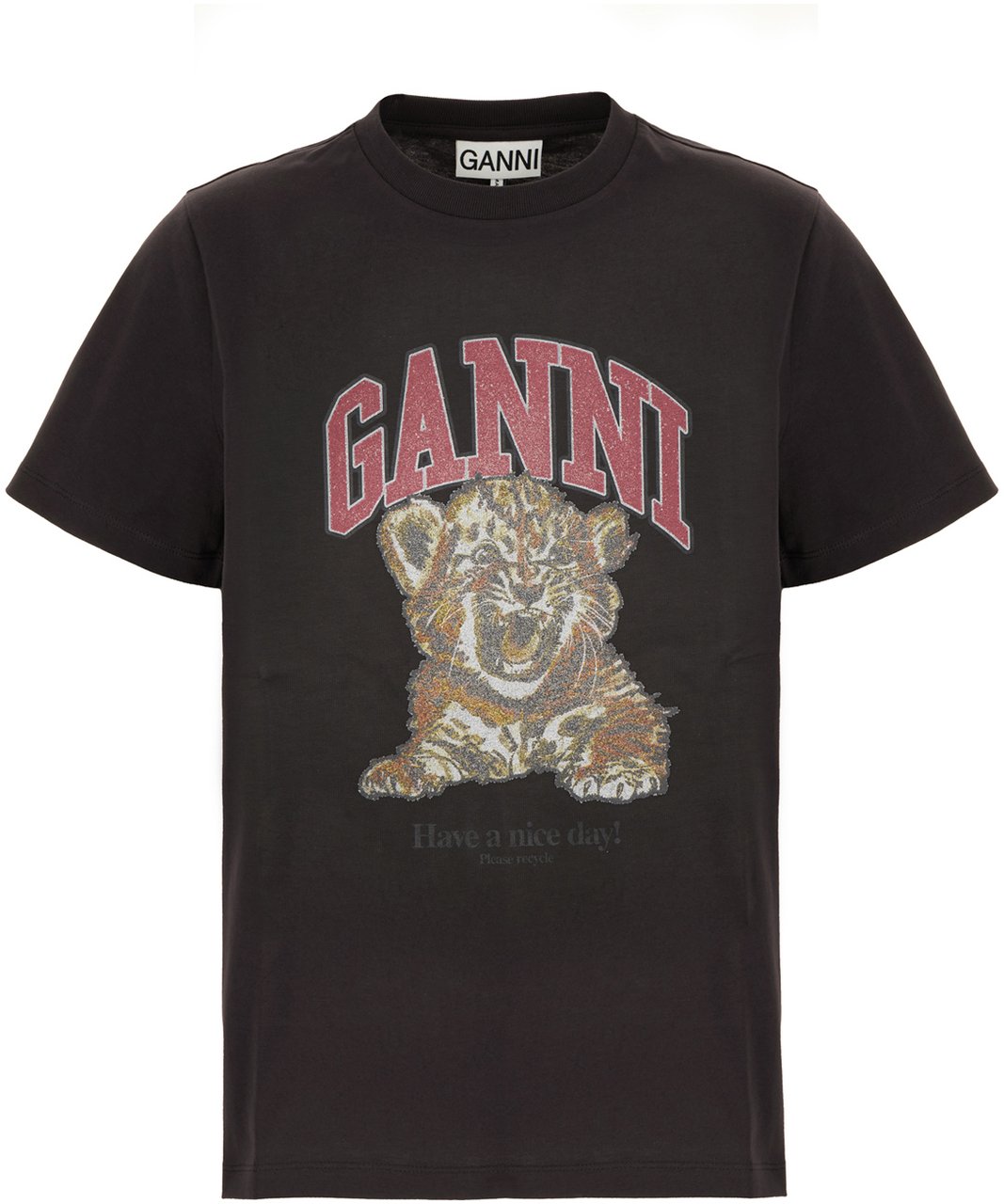 Ganni Charcoal cotton t-shirt Zwart