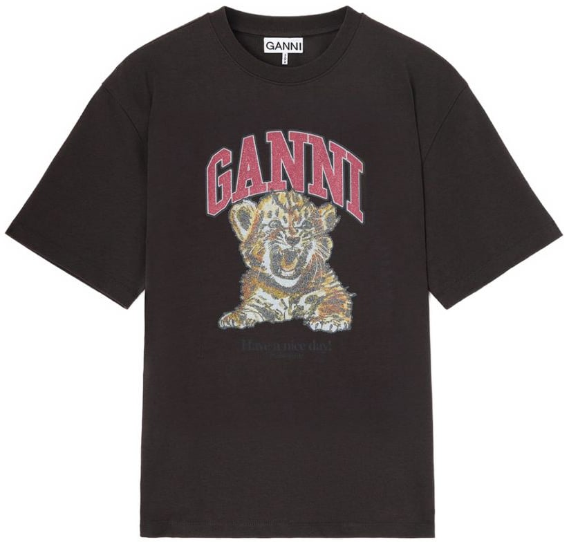 Ganni T-Shirts And Polos Black Donkergrijs