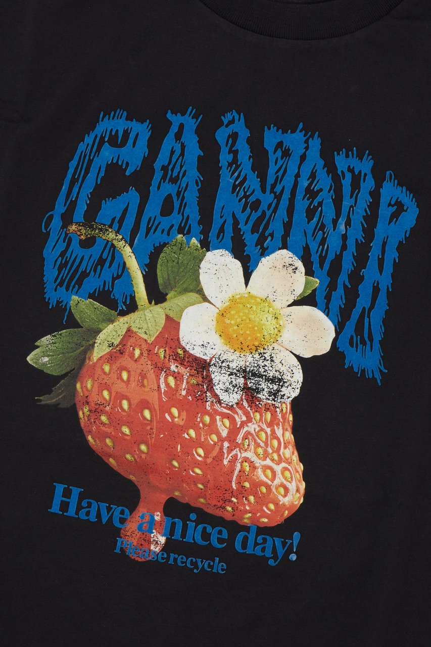 Ganni Charcoal cotton t-shirt Zwart