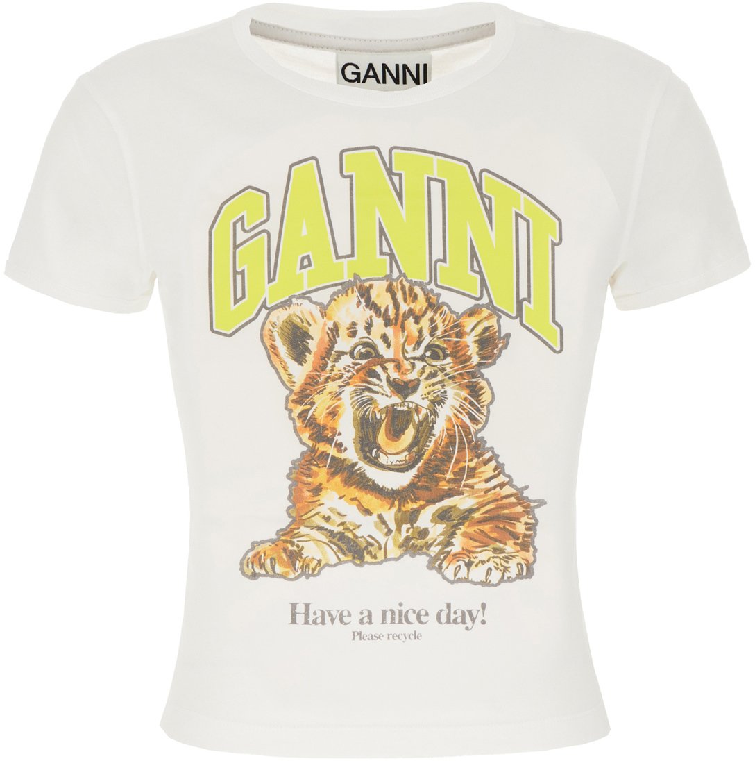 Ganni White cotton t-shirt Wit