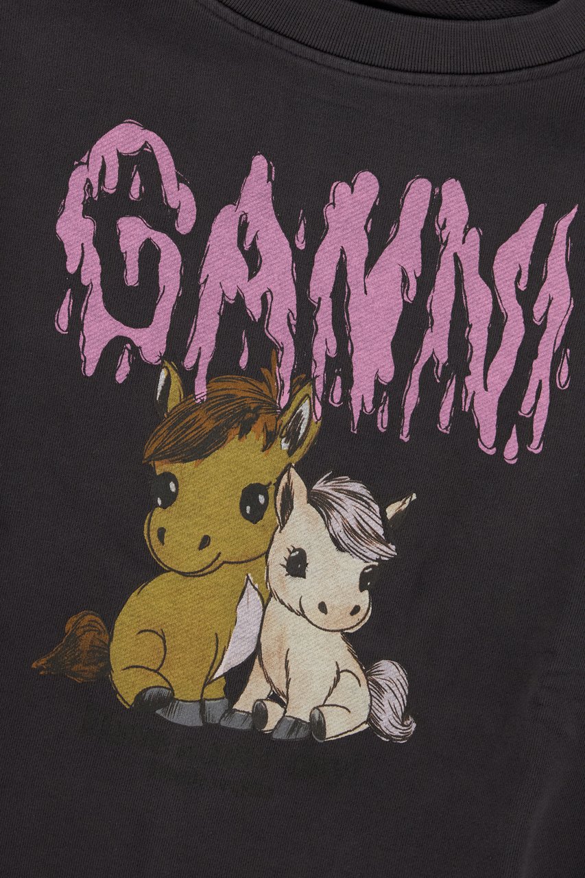 Ganni Ganni Charcoal cotton oversize sweater Zwart