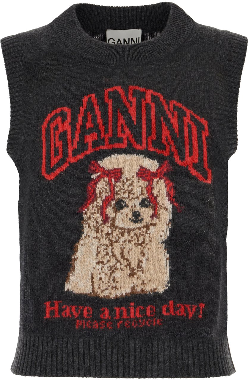 Ganni Ganni Black wool blend sleeveless sweater Zwart