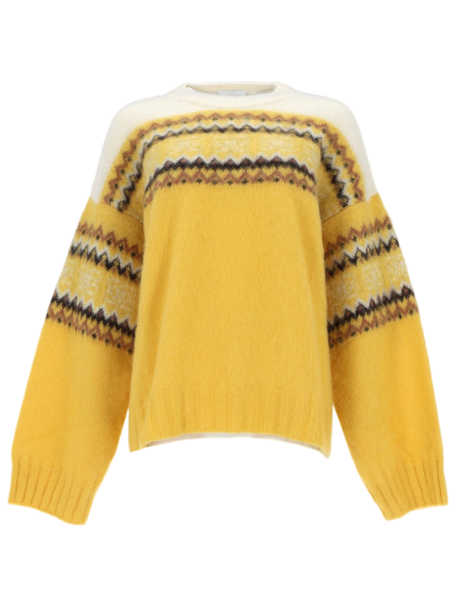 Ganni Inlay Alpaca Blend Zigzag Sweater Geel