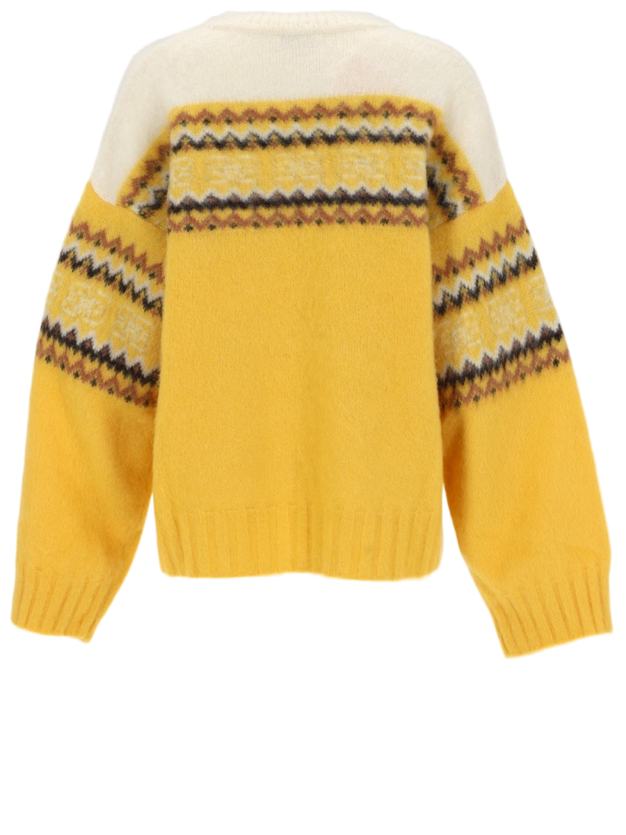 Ganni Inlay Alpaca Blend Zigzag Sweater Geel
