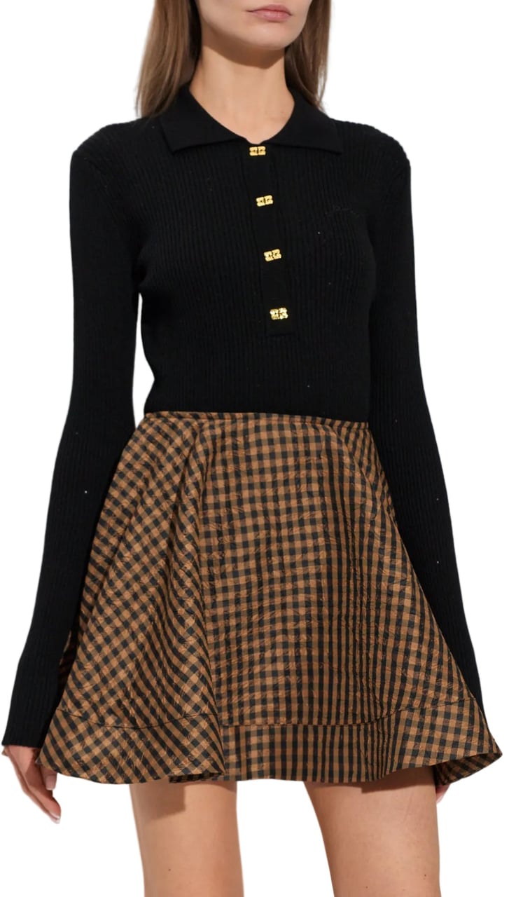 Ganni FINE SEQUIN POLO BLACK Zwart