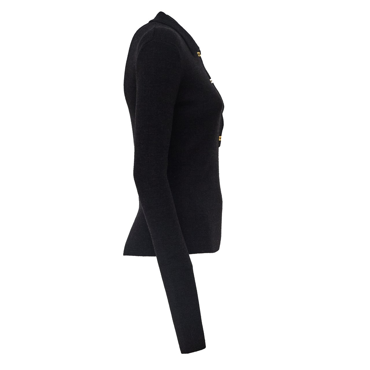 Ganni Ribbed Merino Wool Polo Top With Butterfly Buttons Zwart