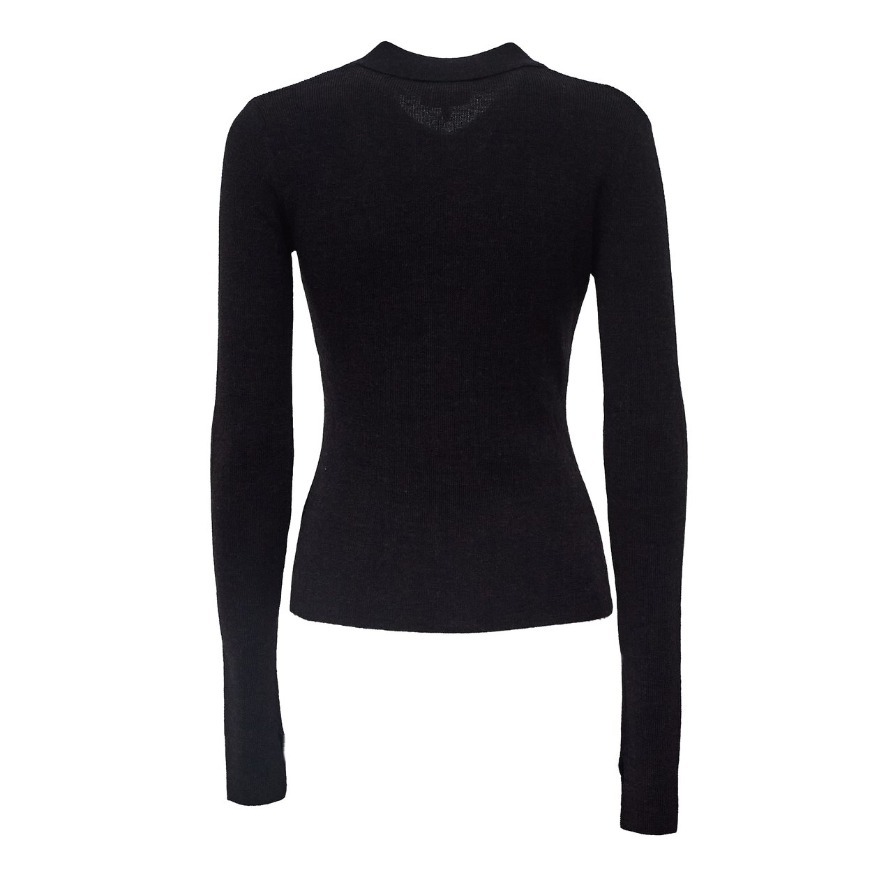 Ganni Ribbed Merino Wool Polo Top With Butterfly Buttons Zwart