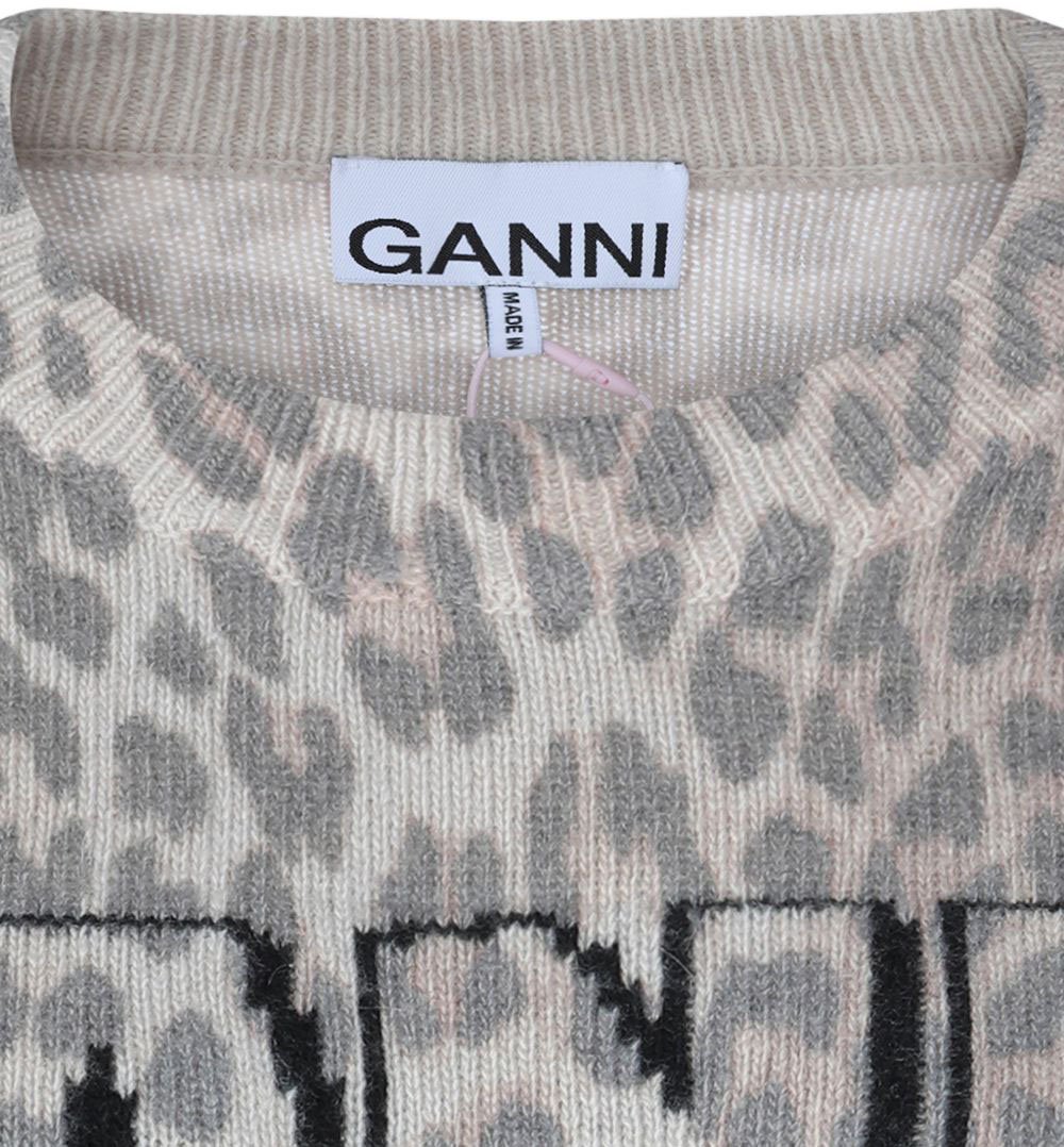 Ganni Sweaters Leopard Print Lichtgrijs