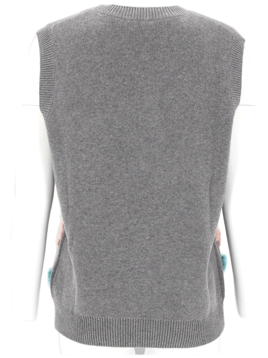 Ganni Grey Textured Floral Appliqués Knit Vest Grijs