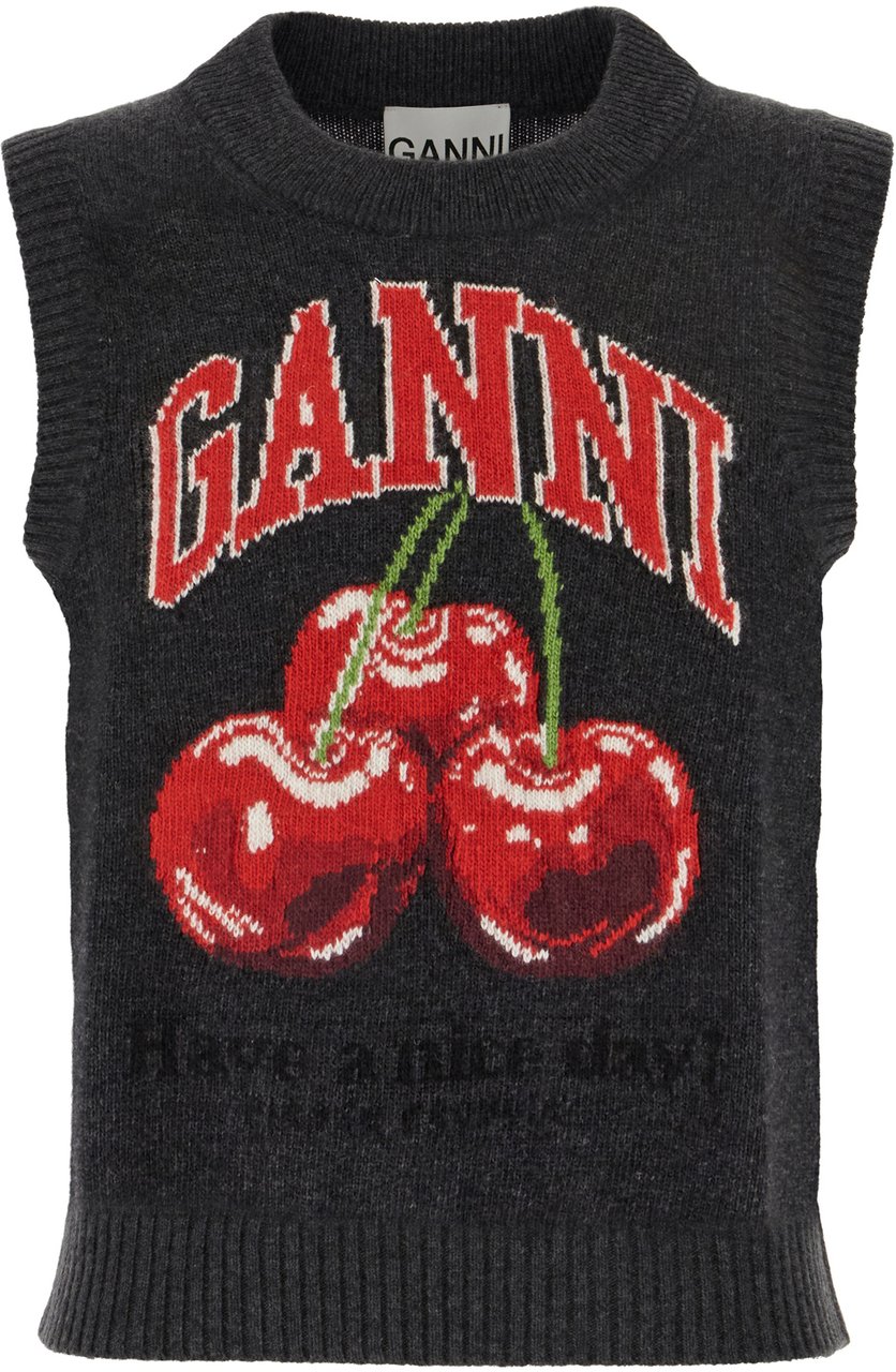 Ganni Ganni Black wool blend sleeveless sweater Zwart