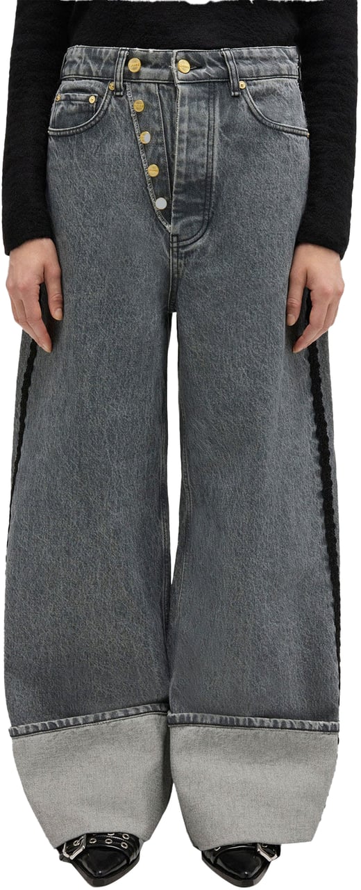 Ganni Rigid Denim Double Fly Baggy Jeans Grijs