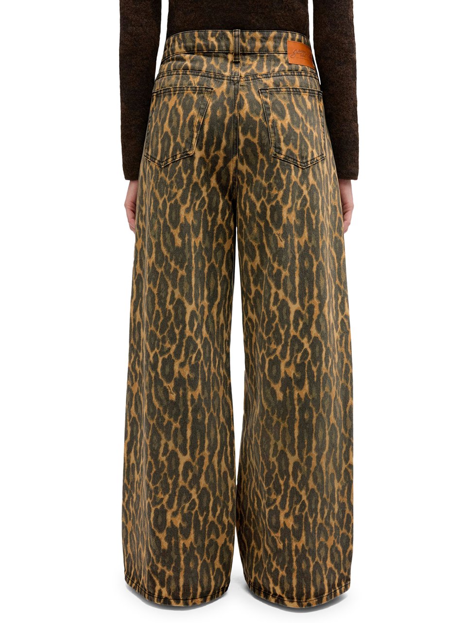 Ganni Animal Print Denim Baggy Jeans with Five-Pocket Design Grijs