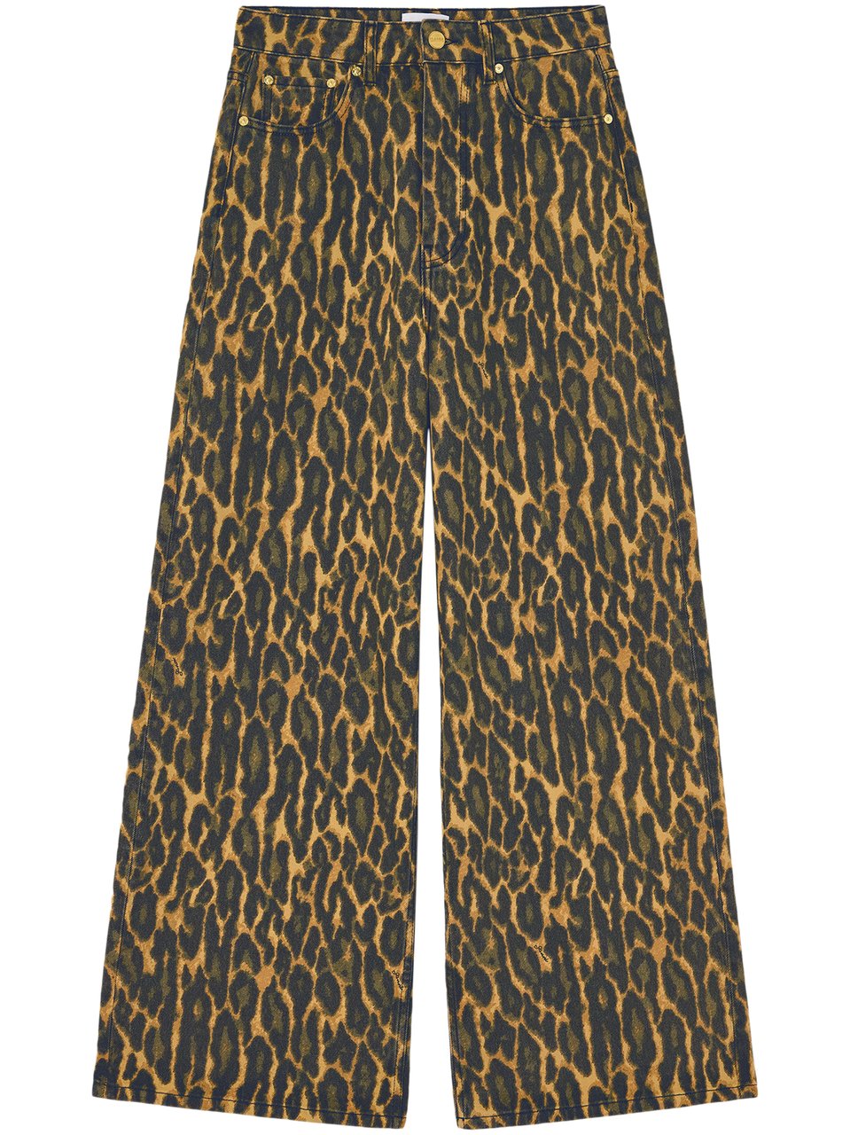 Ganni Animal Print Denim Baggy Jeans with Five-Pocket Design Grijs