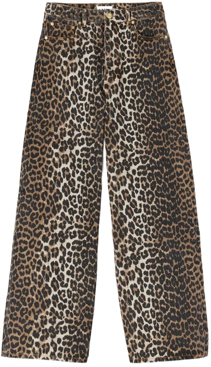 Ganni Jeans Leopard Print Beige