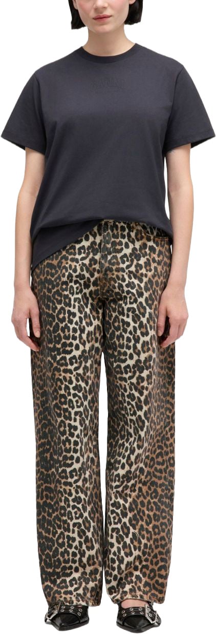 Ganni Jeans Leopard Print Beige