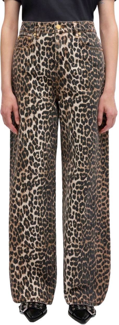 Ganni Jeans Leopard Print Beige