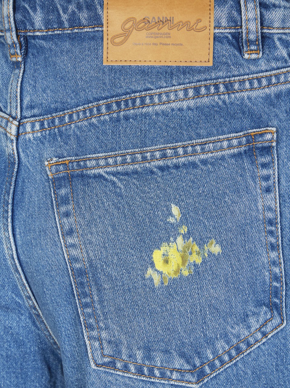 Ganni Mid-Blue Flower Printed Baggy Jeans Blauw