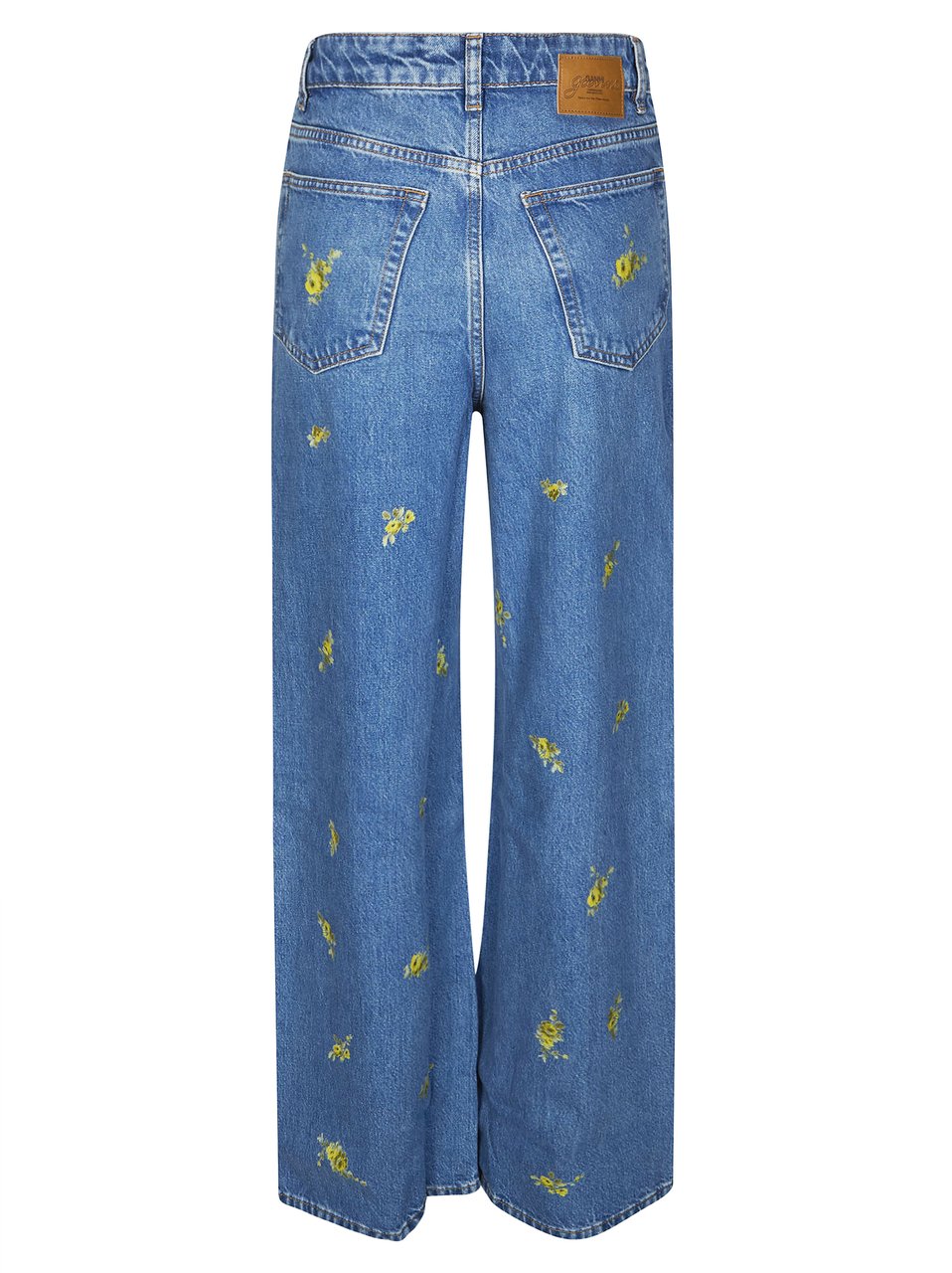 Ganni Mid-Blue Flower Printed Baggy Jeans Blauw