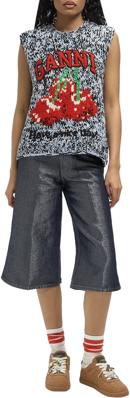 Ganni Shiny Weft Denim Shorts Grijs