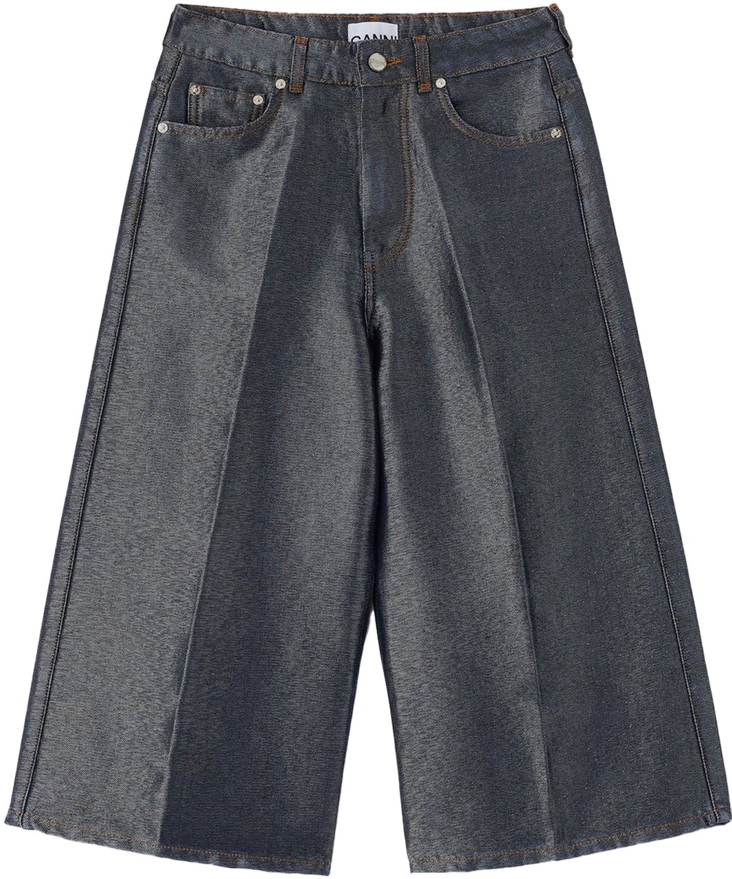 Ganni Shiny Weft Denim Shorts Grijs