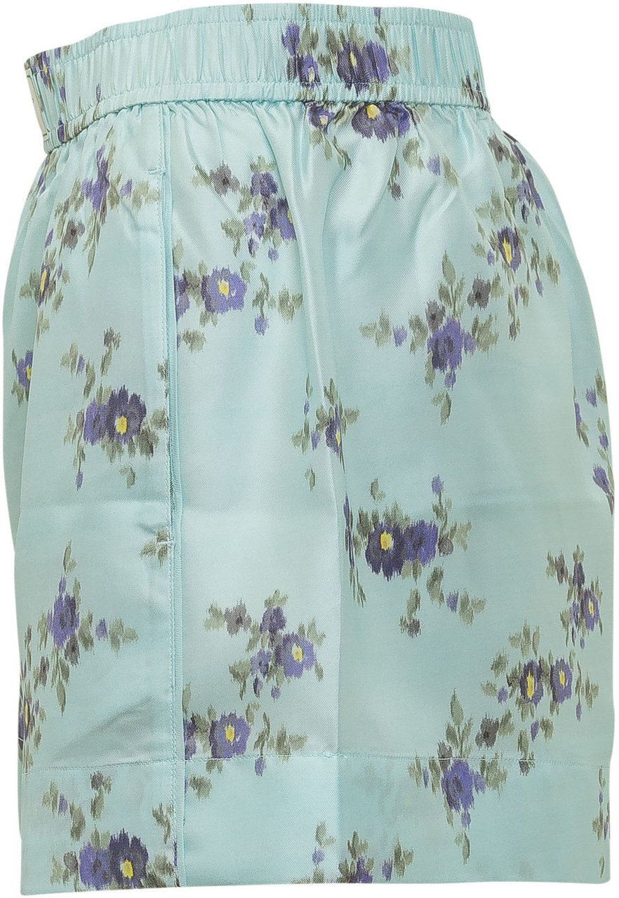 Ganni Short con Stampa Floreale e Vita Elasticizzata Lichtblauw
