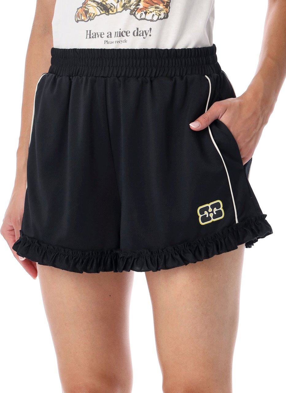 Ganni Frill Short Nero Zwart