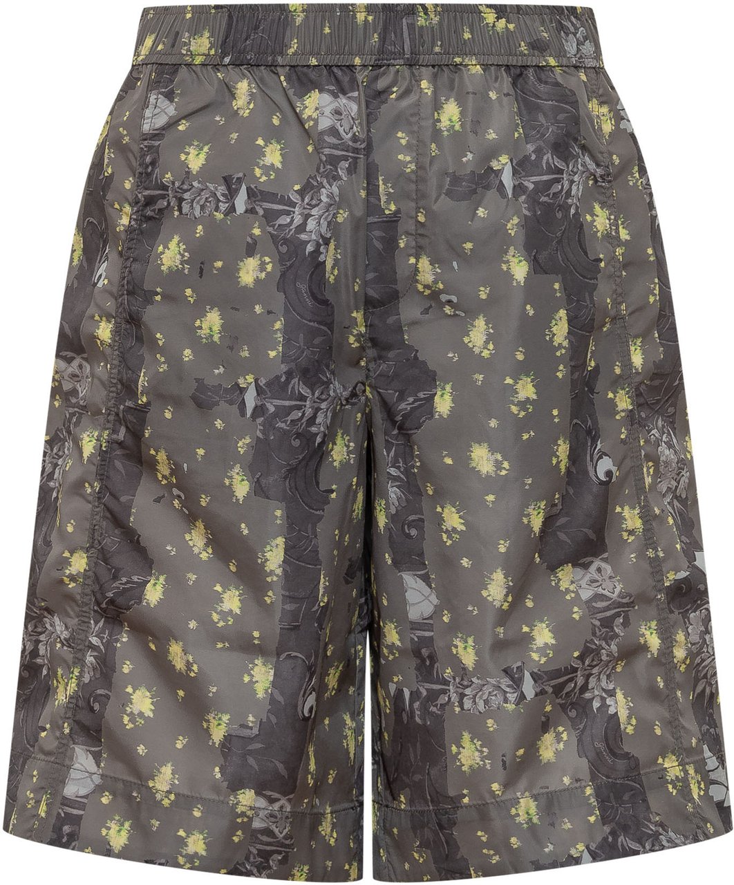 Ganni Short in Nylon con Stampa Astratta e Vita Elasticizzata Donkergrijs