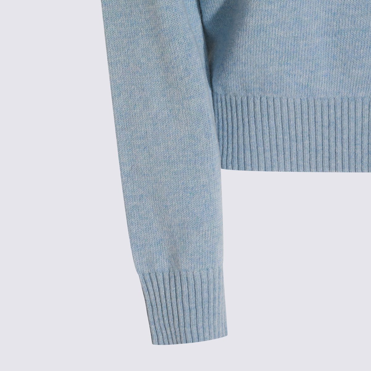 Ganni Light Blue Knit Sweater With Mermaid Graphic Design Blauw