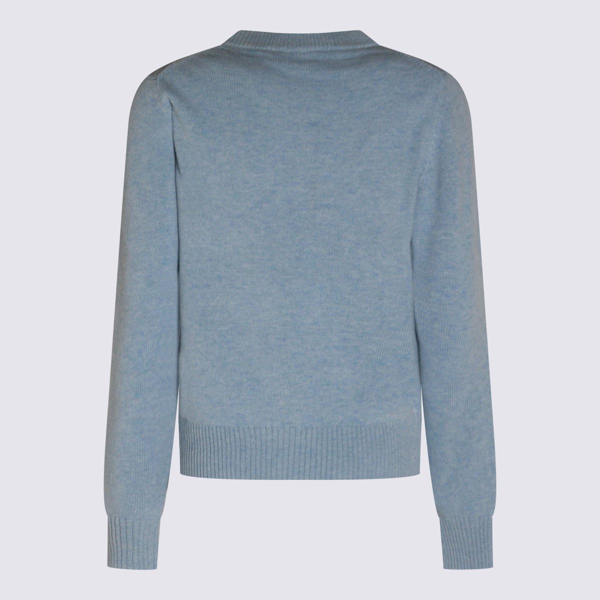 Ganni Light Blue Knit Sweater With Mermaid Graphic Design Blauw