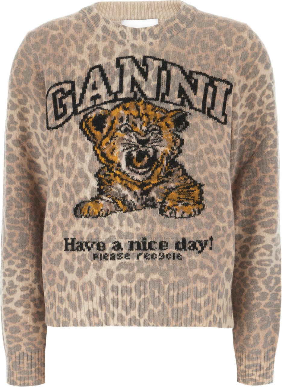Ganni Black wool blend sweater Dierenprint