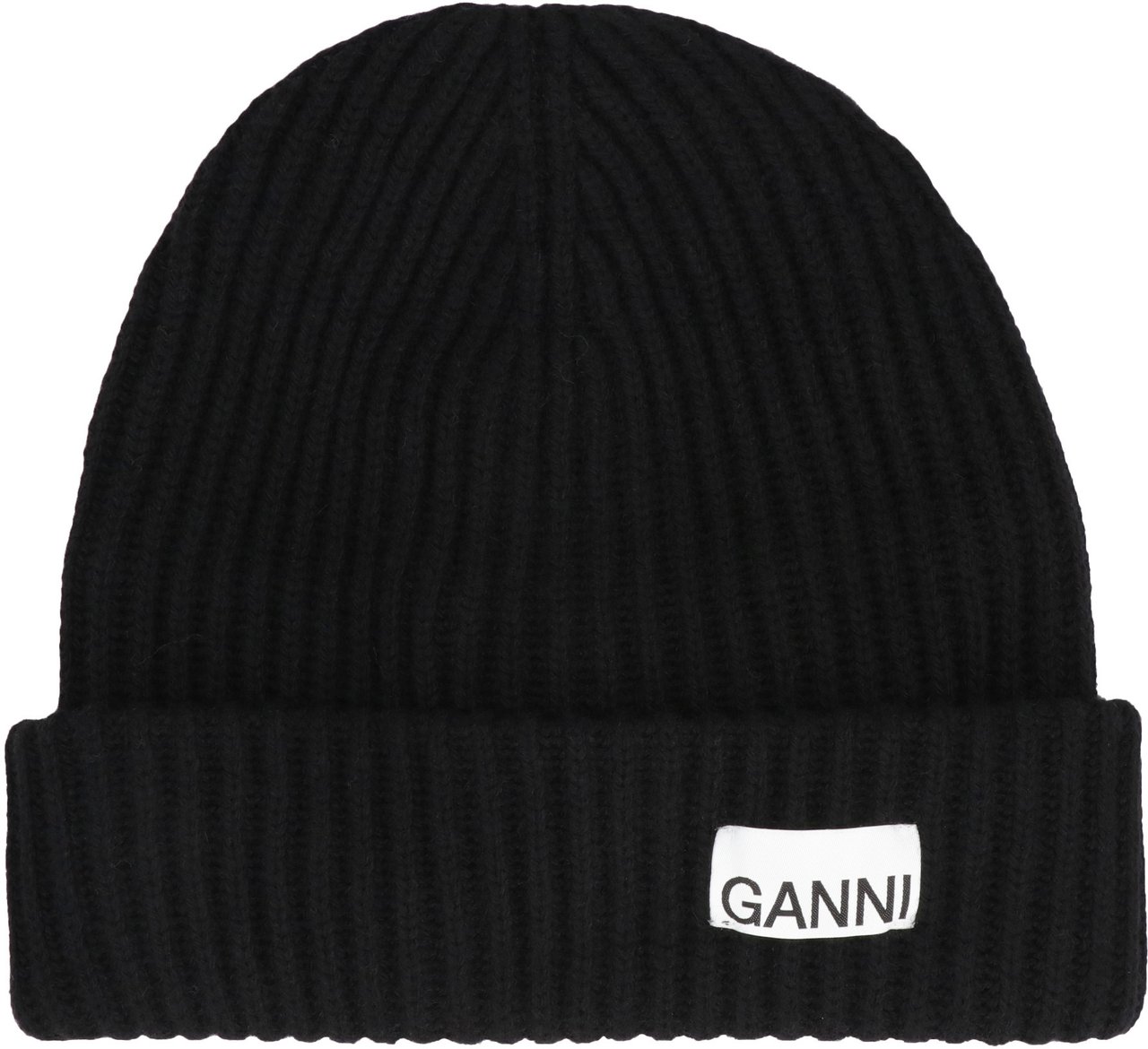 Ganni Ribbed knit beanie Zwart