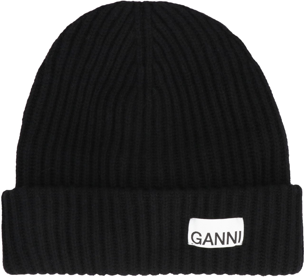 Ganni Ribbed knit beanie Zwart