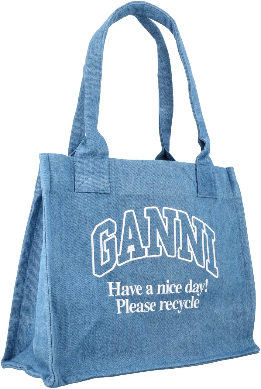 Ganni Large Easy Shopper Denim Blauw