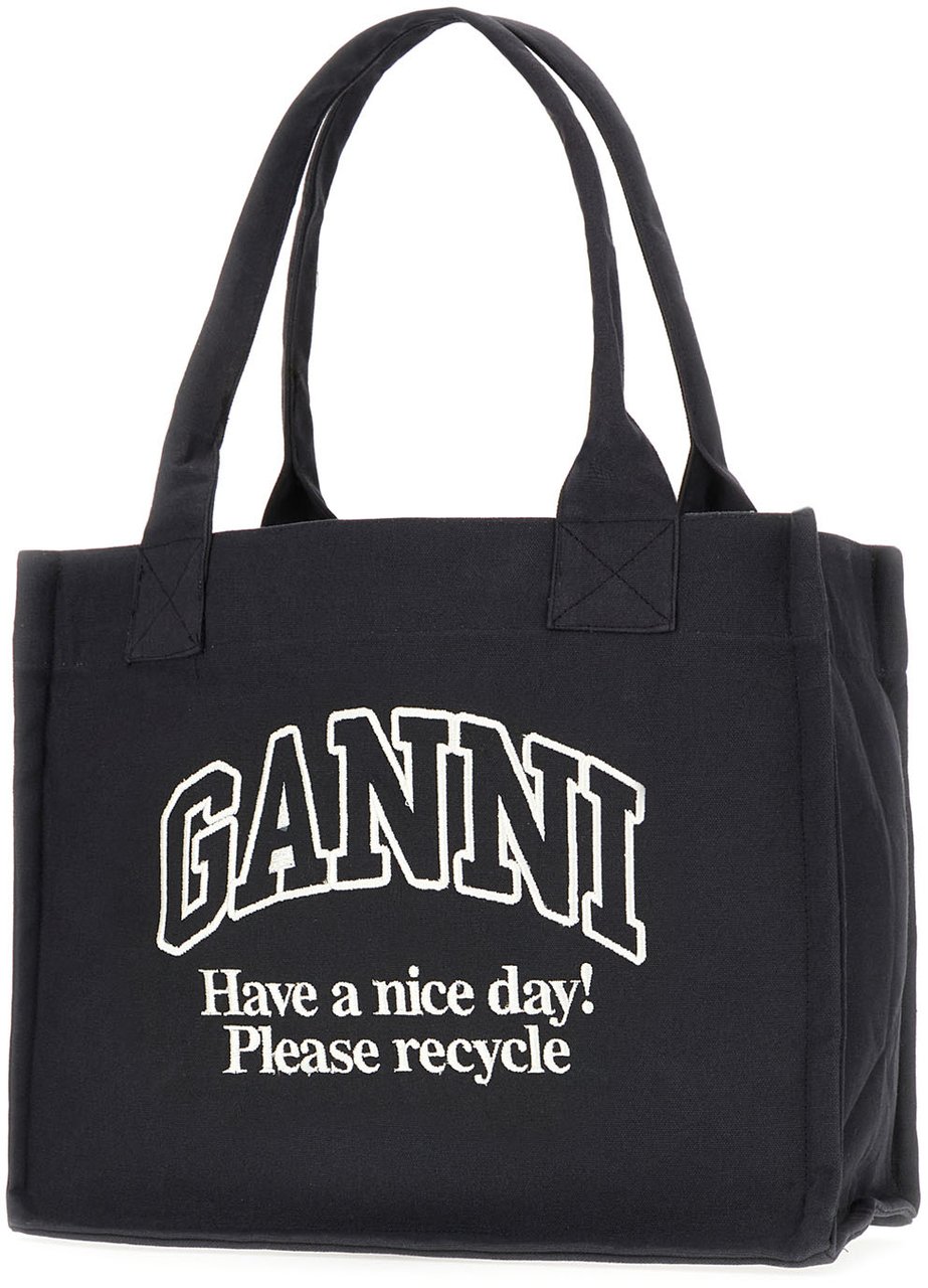 Ganni Ganni Black canvas shopping bag Zwart
