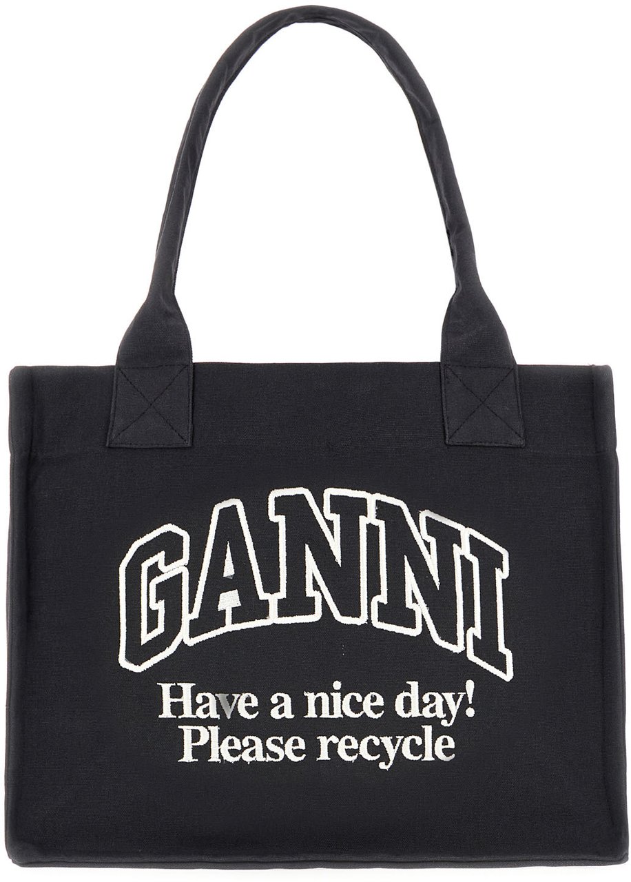 Ganni Ganni Black canvas shopping bag Zwart