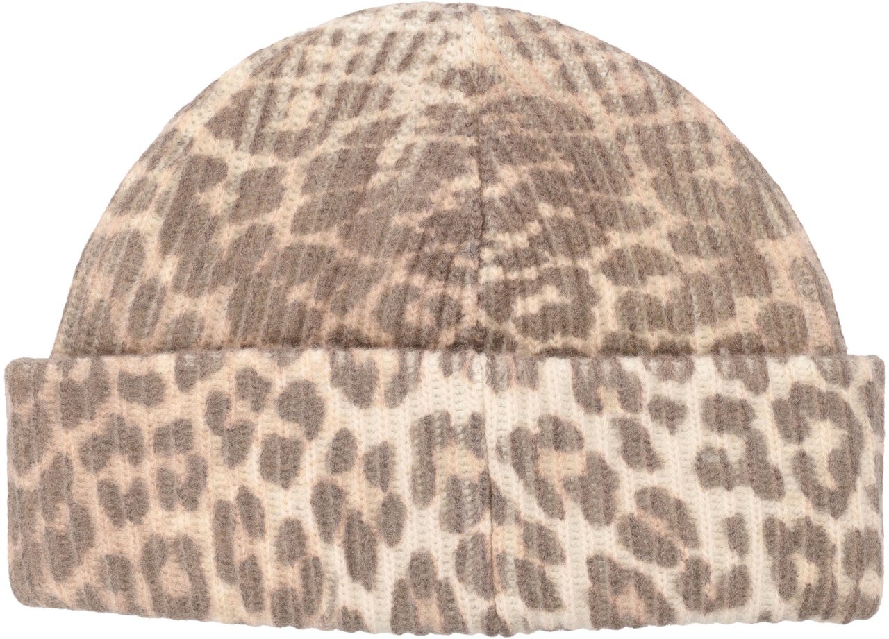 Ganni Dames Graphic Wool Beanie Beige Beige