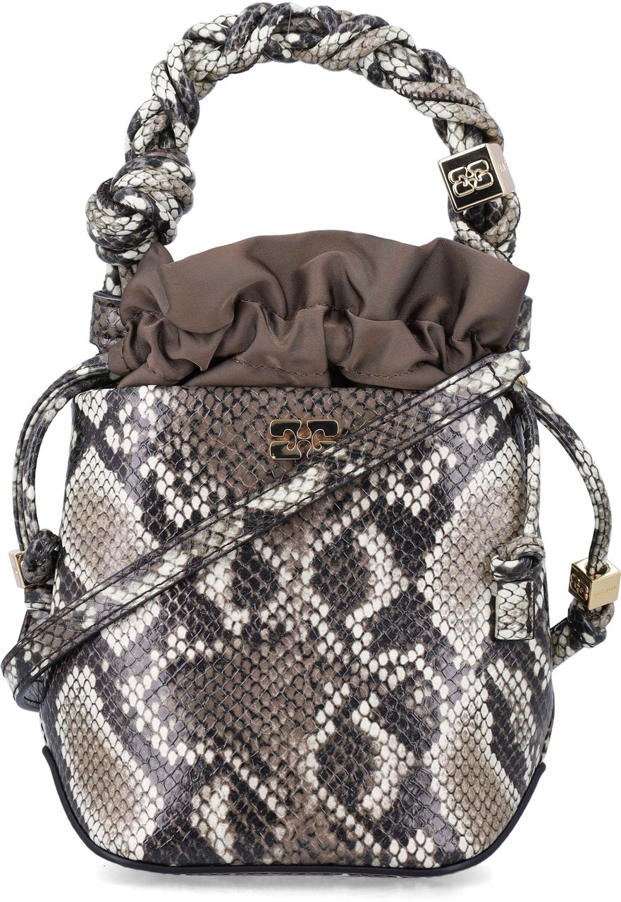Ganni Bou Snakeskin-Embossed Bucket Bag Neutraal
