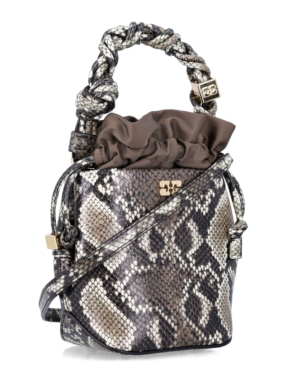 Ganni Bou Snakeskin-Embossed Bucket Bag Neutraal