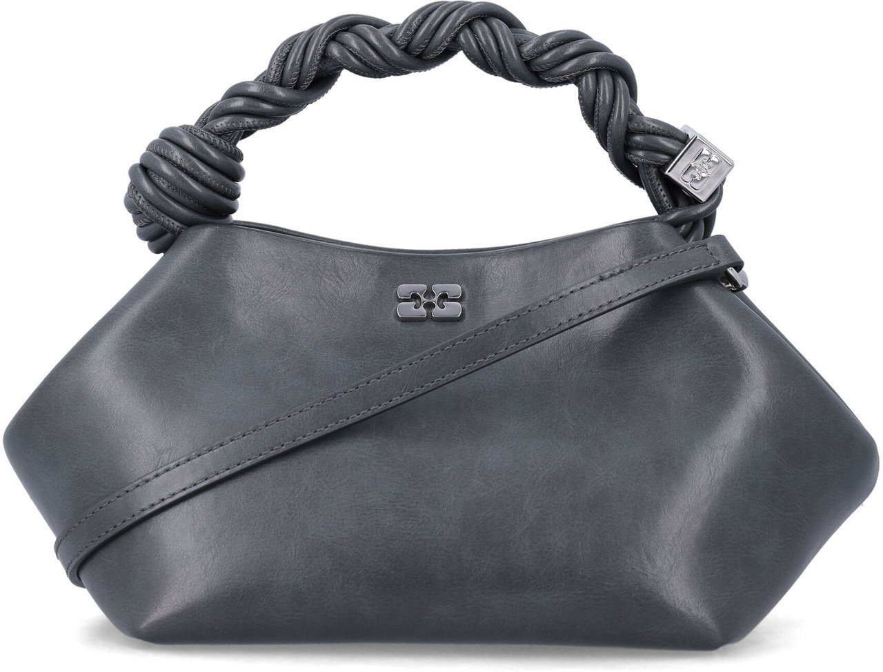 Ganni Small Braided Bow Shoulder Bag Grijs