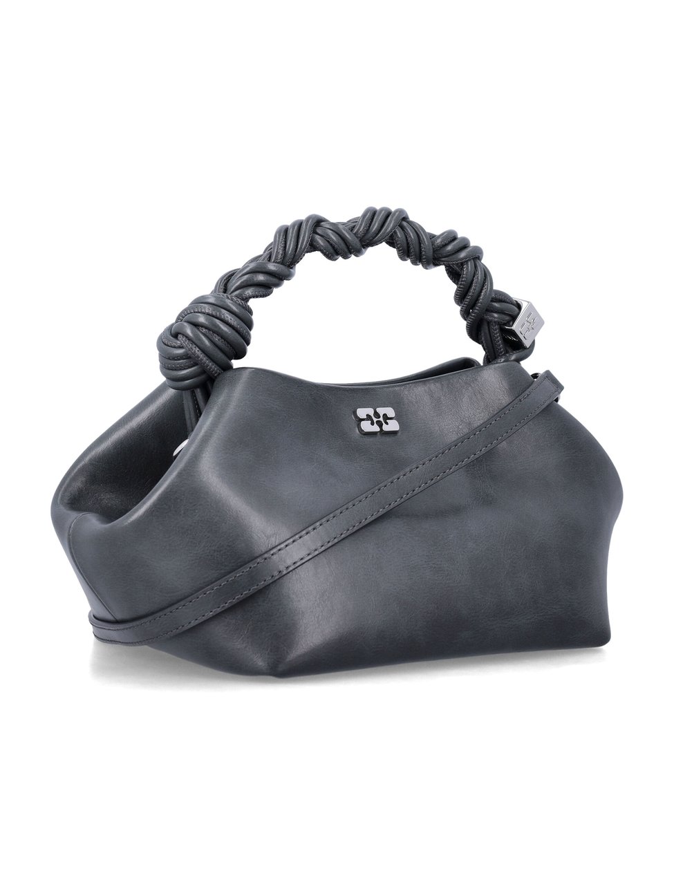 Ganni Small Braided Bow Shoulder Bag Grijs