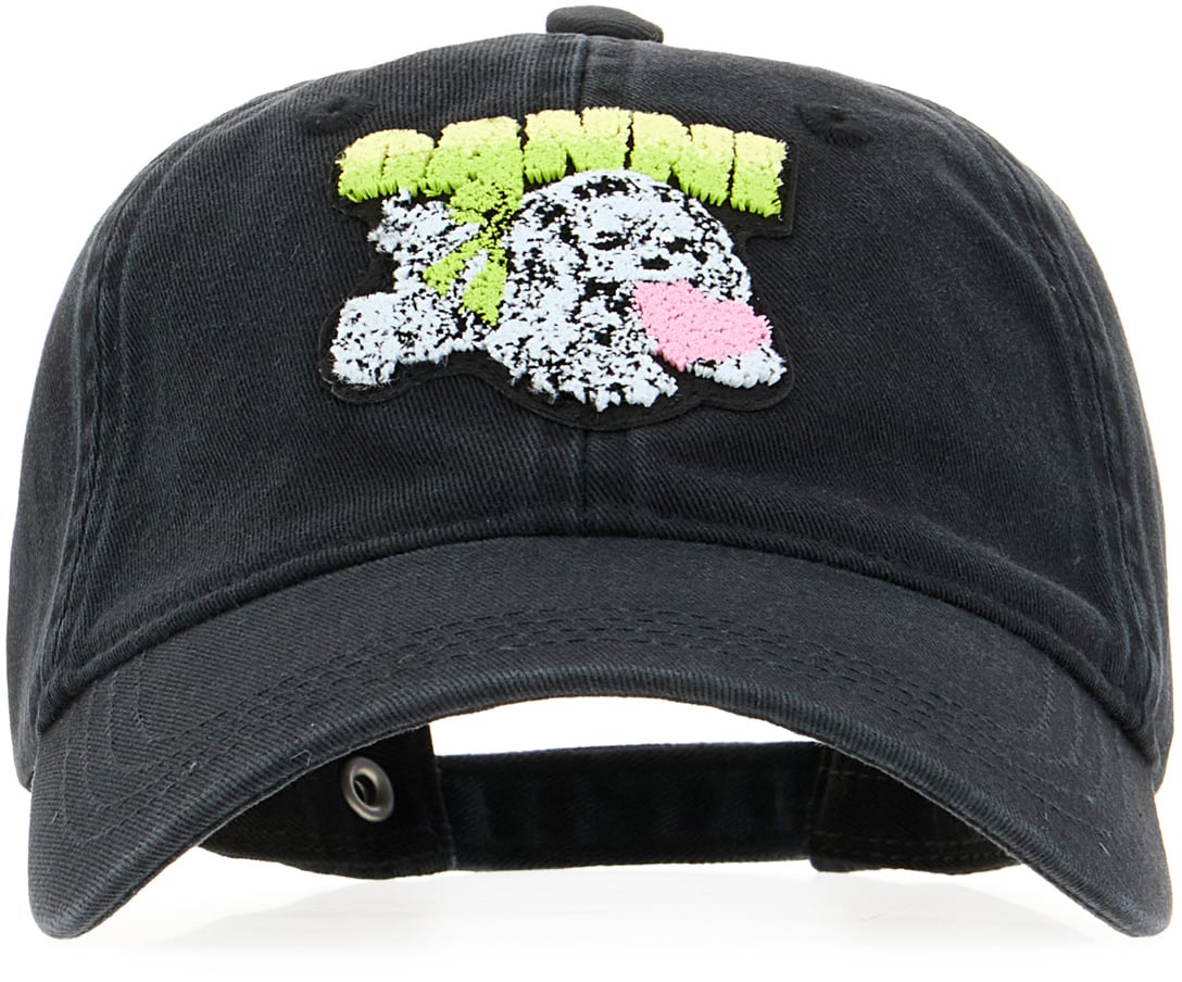 Ganni Ganni Charcoal cotton baseball cap Zwart