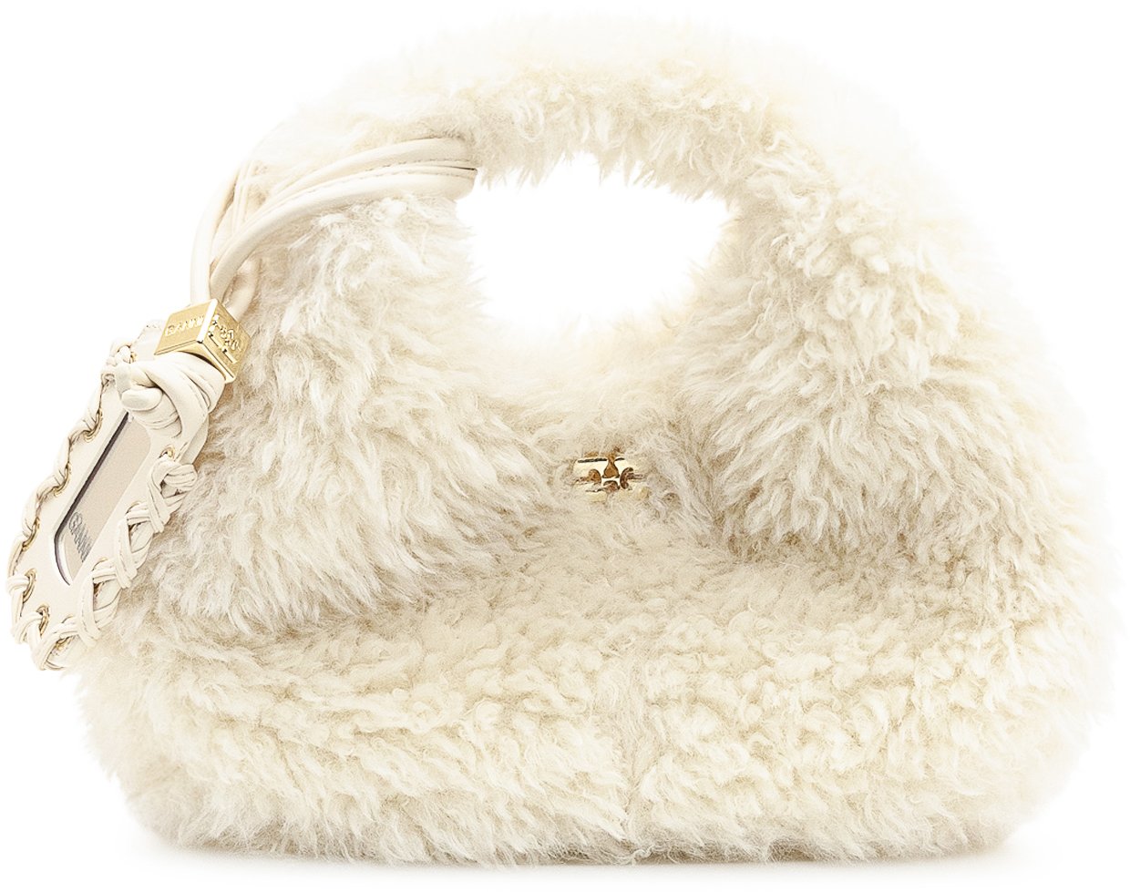 Ganni Ganni Borsa Hobo Mini in Eco Pelliccia Wit