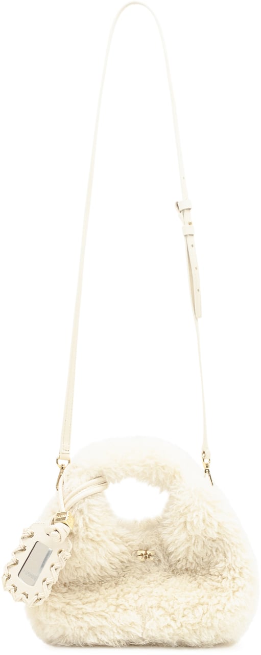 Ganni Ganni Borsa Hobo Mini in Eco Pelliccia Wit